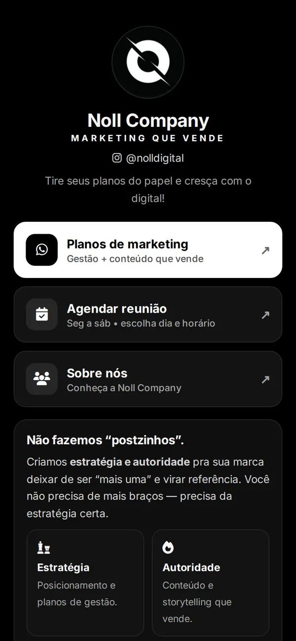 Página de links da Noll Company no celular
